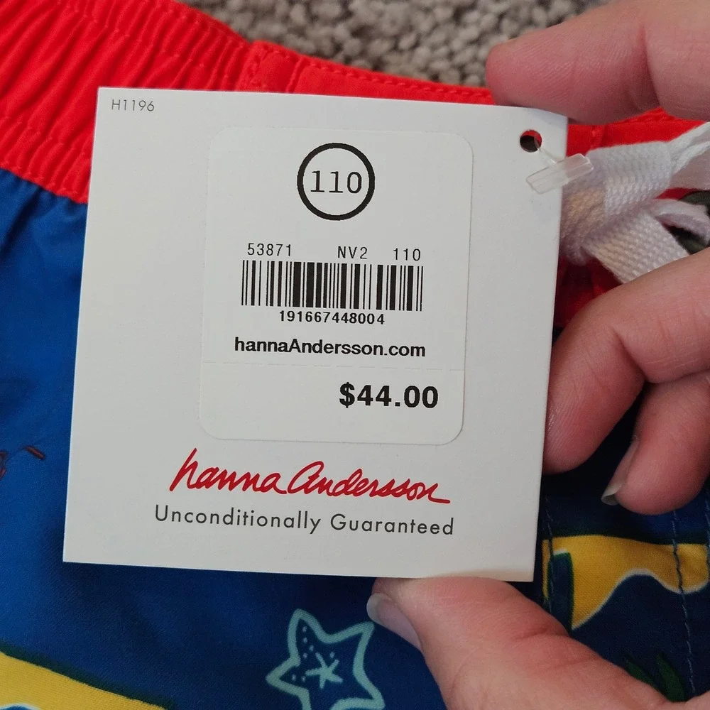 Hanna Andersson Swim Trunks Kids Size 5 Blue NEW Shark Tropical Sunblock‎ Swim